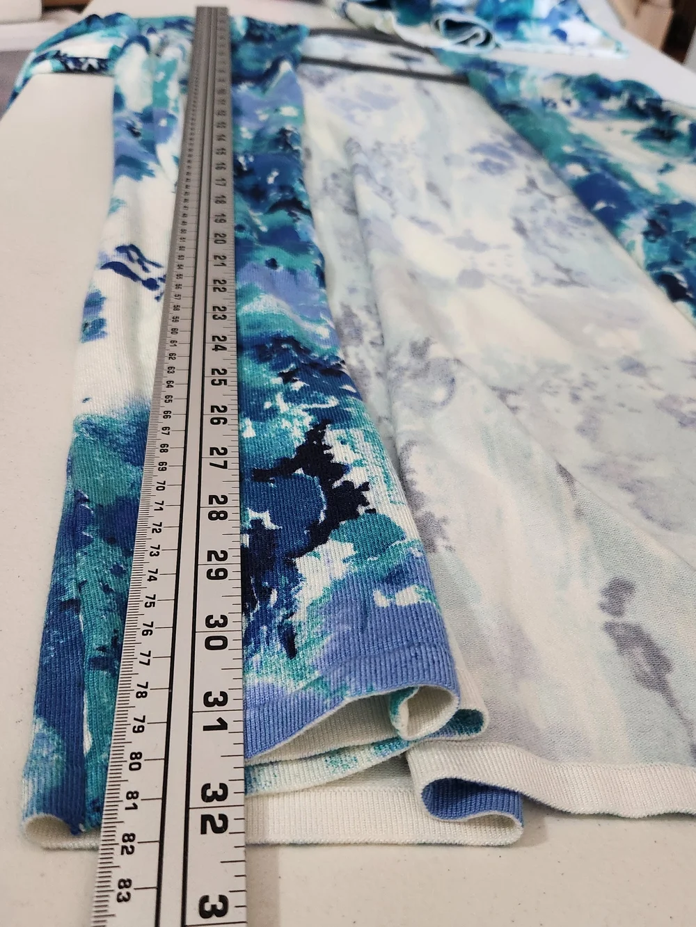 Chico's Blue Teal White Watercolor Print Sweater Cardigan Set